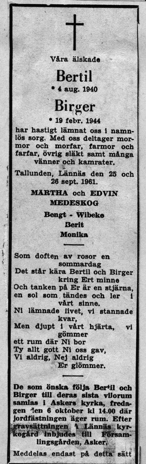 bertil o birger medeskog d